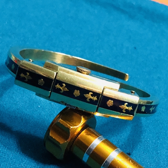 (916)VINTAGE RARE LADY AUREOLE 10 MICRON CONS SWISS WINDUP WTCH BLUE ENAMEL CUFF - Picture 14 of 16